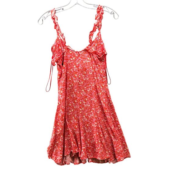 Zara Mini Cami Dress Womens XS Pink Floral Ruffle Slip Flowy Sweetheart V-Neck - Picture 2 of 10